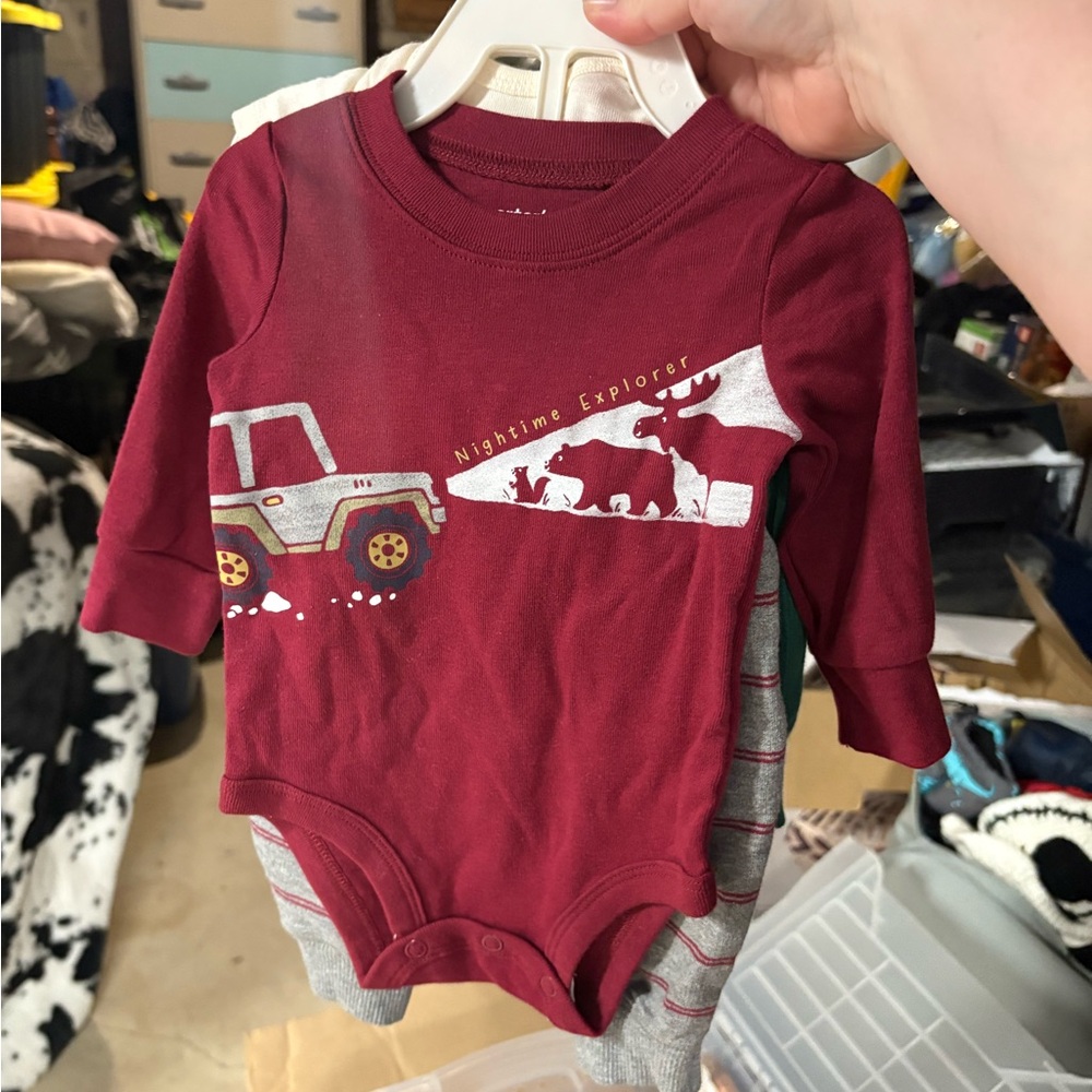 Burgundy Baby Bodysuit with Nighttime Explorer Print